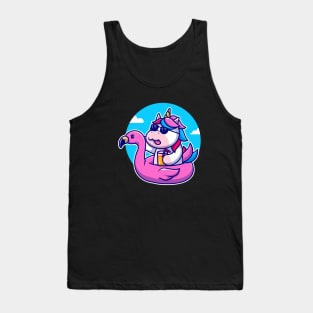 Cute Unicorn With Flamingo Swimming Tires Cartoon Tank Top